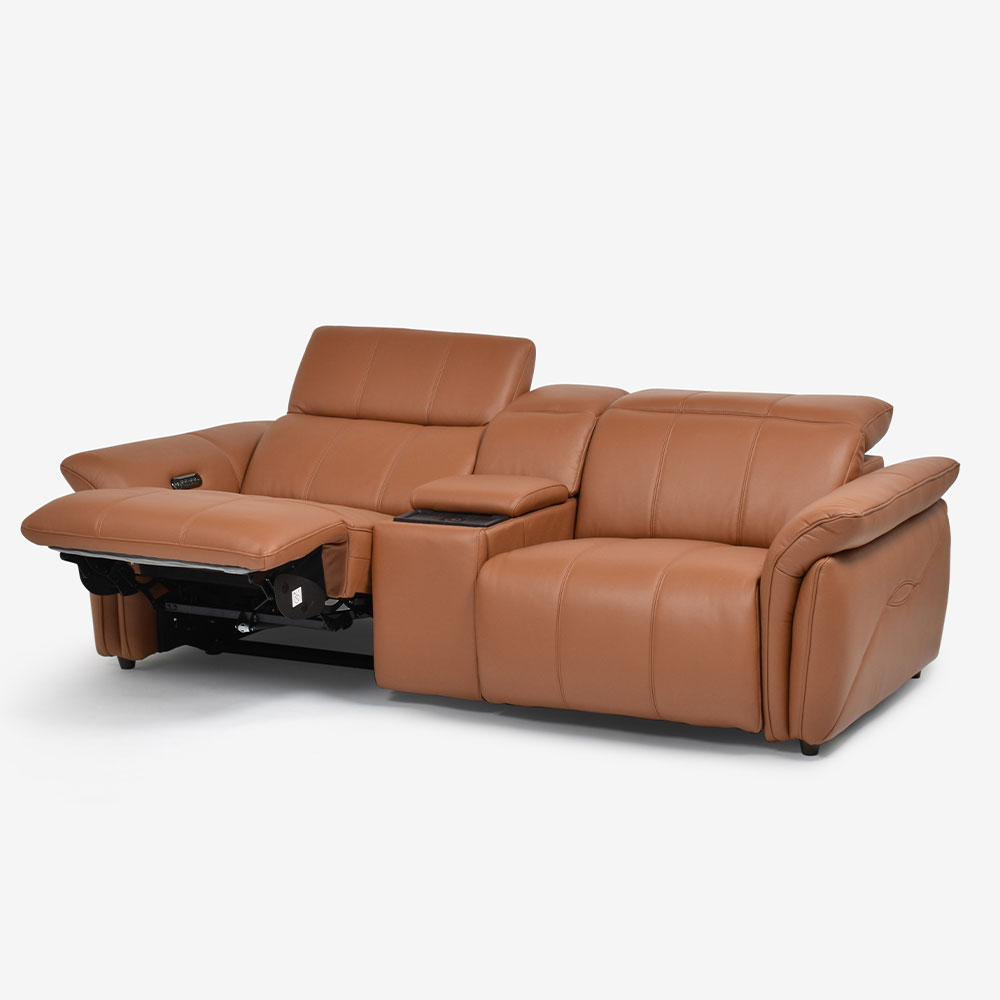 電動リクライニングソファ3点セット「L/S Motion 74(エルエスモーション74)」ユニットテーブル付 幅234cm 革#H/S-334E ペカンブラウン色