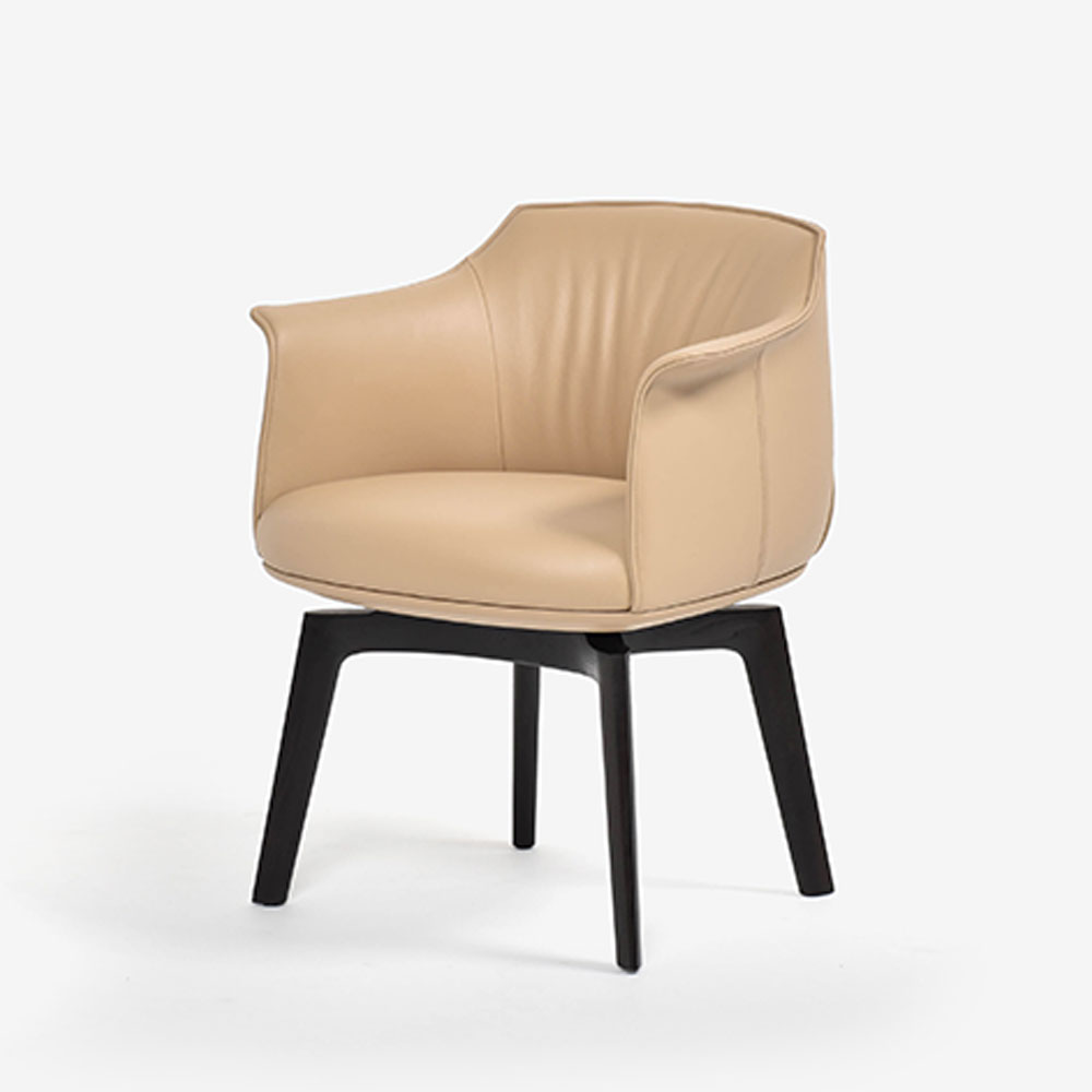 PoltronaFrau（ポルトローナ・フラウ）ダイニングチェア（アーム付き）「アーチボルド」回転タイプ 革サンドベージュ色
