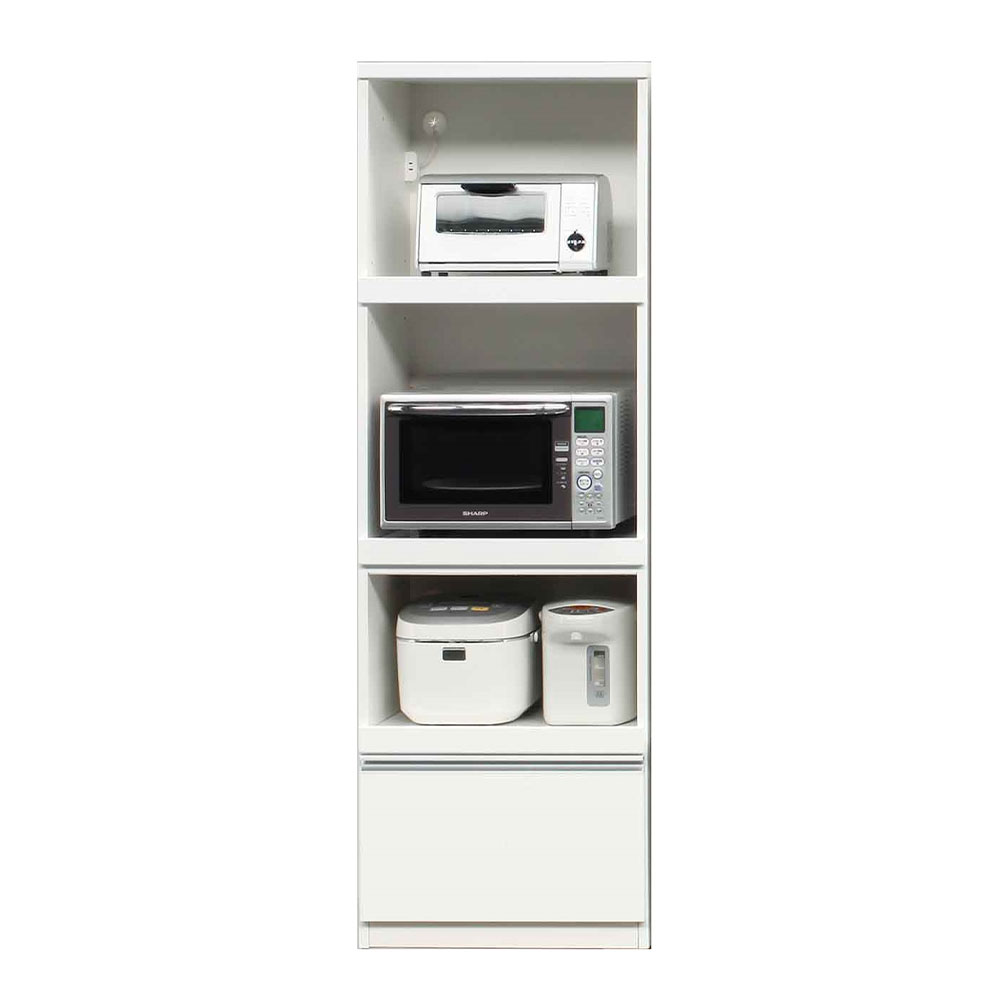 レンジボード「メッカ2 60」幅59cm 奥行42cm 高さ178cm ホワイト色【セール対象品のため5%OFF】