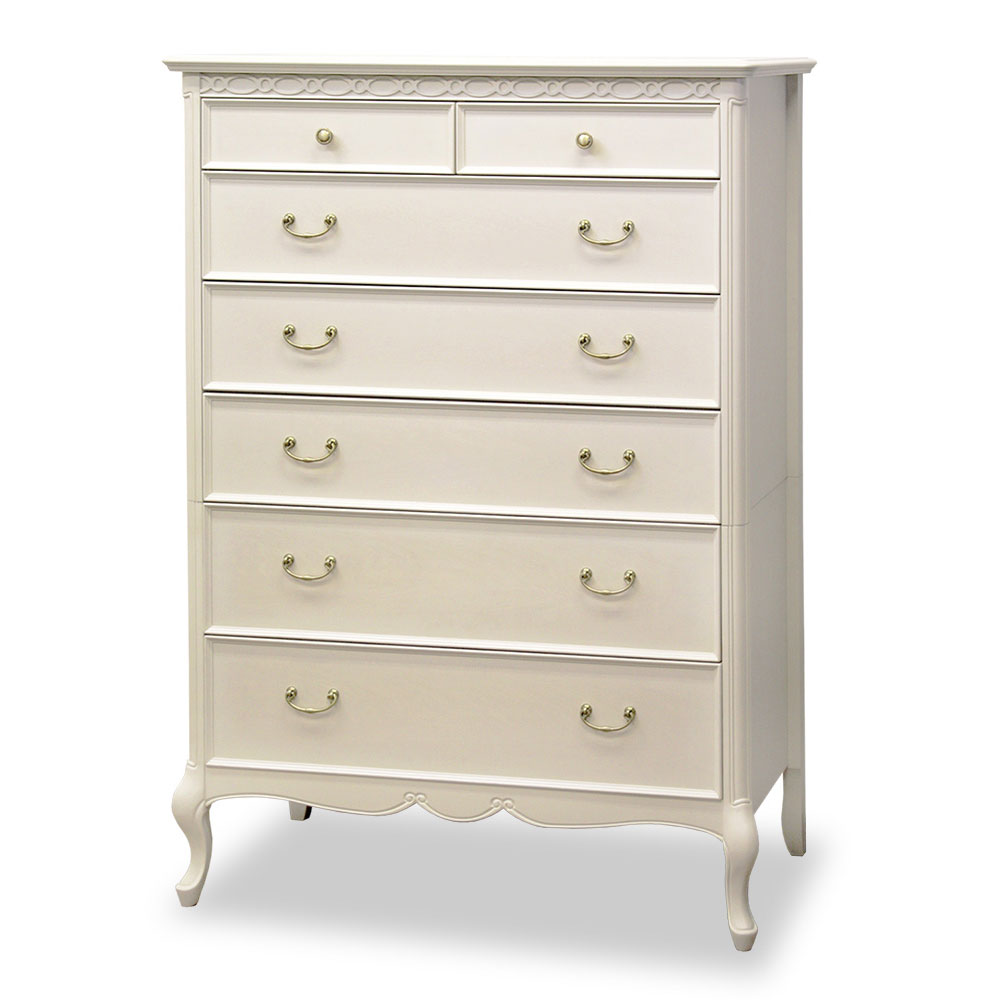 ハイチェスト「フルール90 WH」幅90cm リンデン材ホワイトウォッシュ色【セール対象品のため5%OFF】