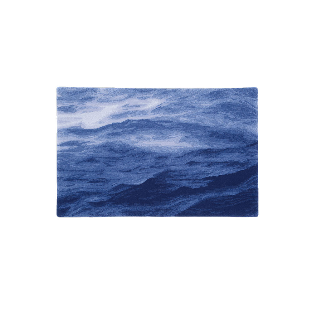 山形緞通　手刺緞通「UMI」XSサイズ（幅95x長さ60cm）ダークブルー  防炎【受注生産品】