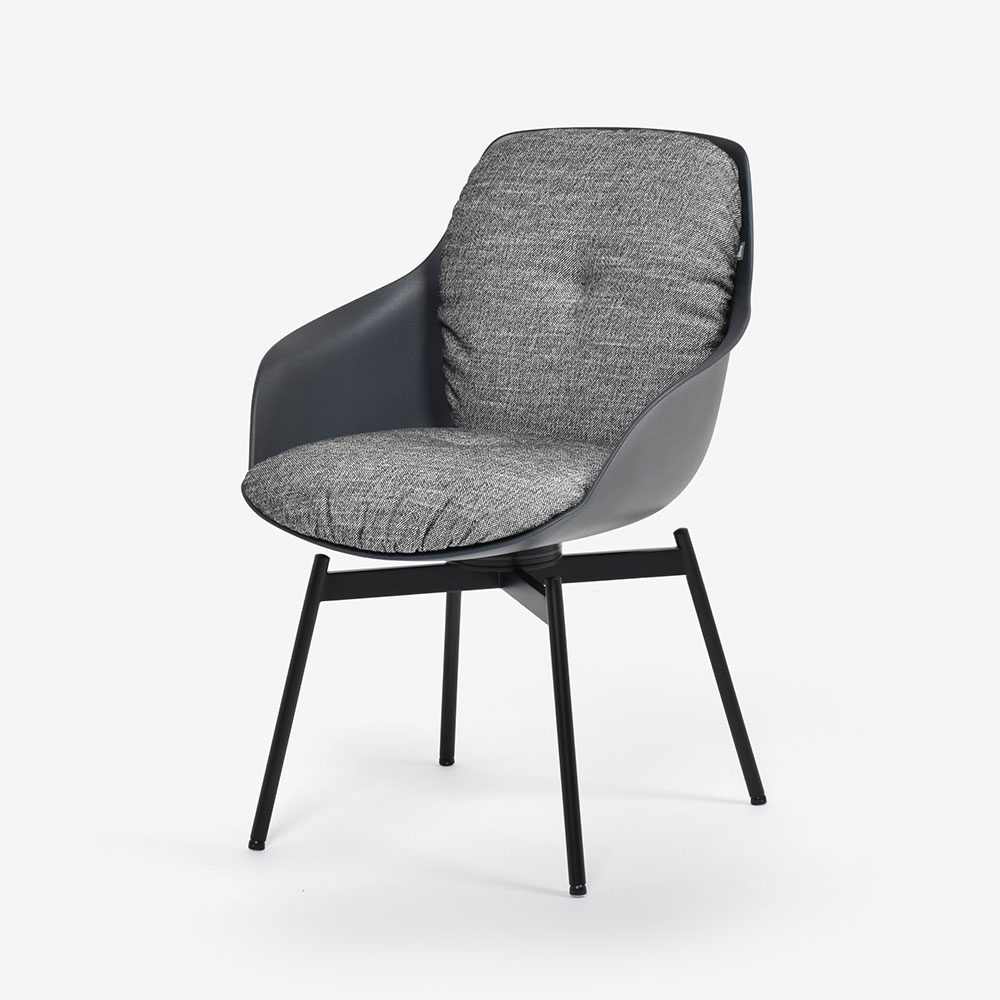ROLF BENZ（ロルフベンツ）ダイニングチェア「600」回転式　座面：布グレー色　シートシェル：プラスチックアントラサイト色　脚：スチールブラック色【次回入荷未定】