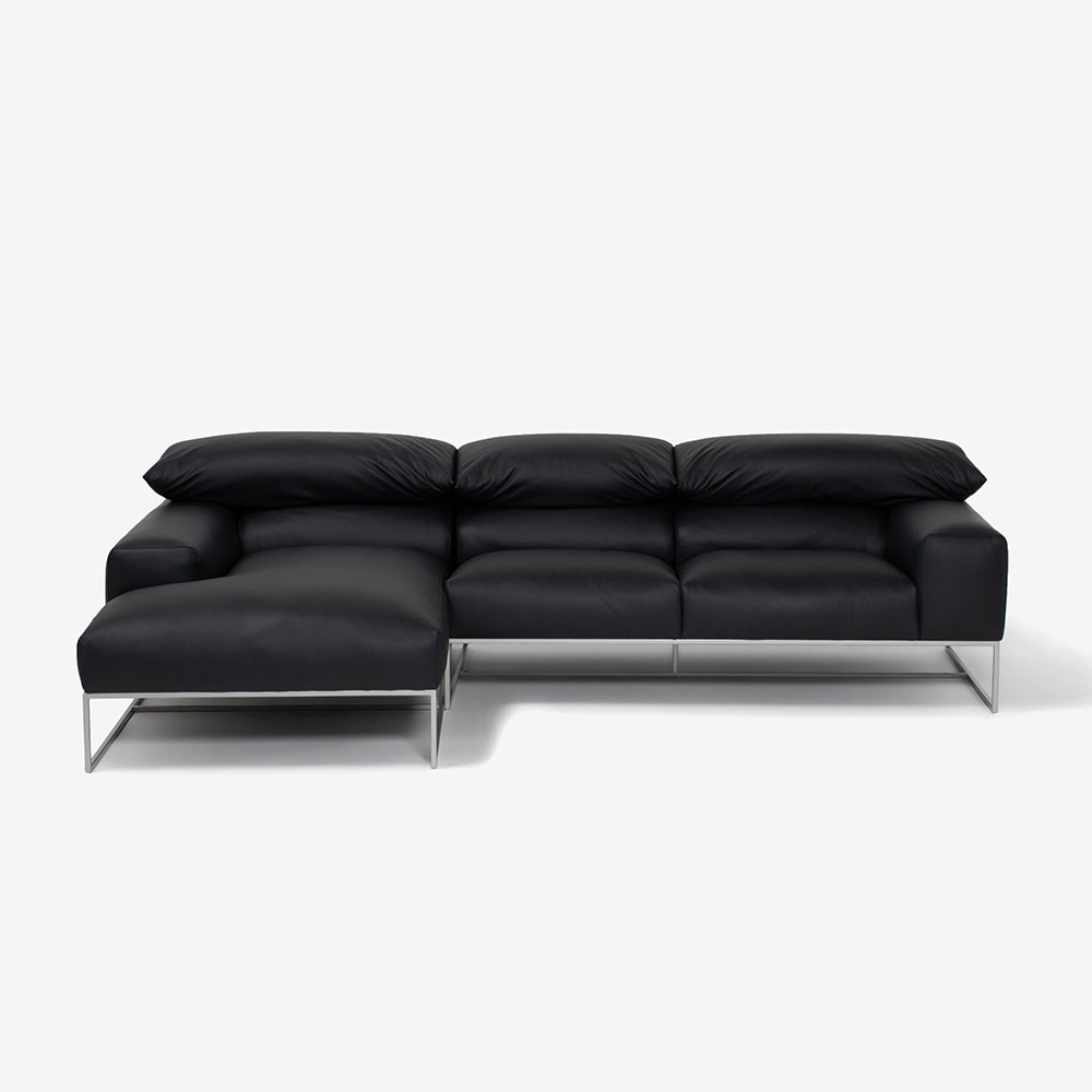 erba(エルバイタリア)カウチソファ2点セット 向って左カウチ「フォーエバーヤング」幅250cm 革#C ブラック色【お手入れキットの特典付き】