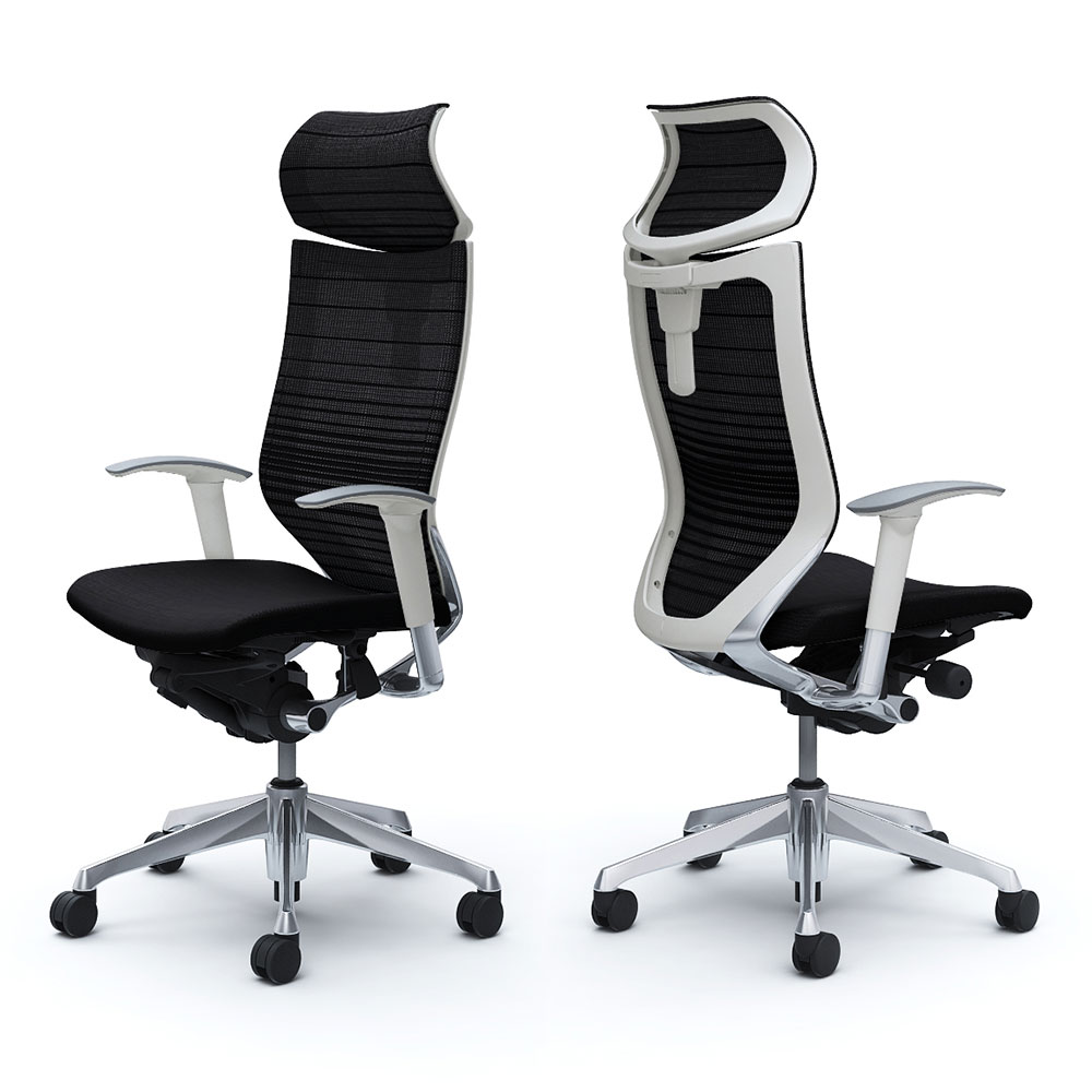 「バロンチェア CP81BW-FGR 」エクストラハイバック 可動ヘッドレスト 座面/クッション 背/グラデーションサポートメッシュ フレーム/ポリッシュ ボディーカラー/ホワイト アジャストアーム 張地全6色【受注生産品】okamura(オカムラ)