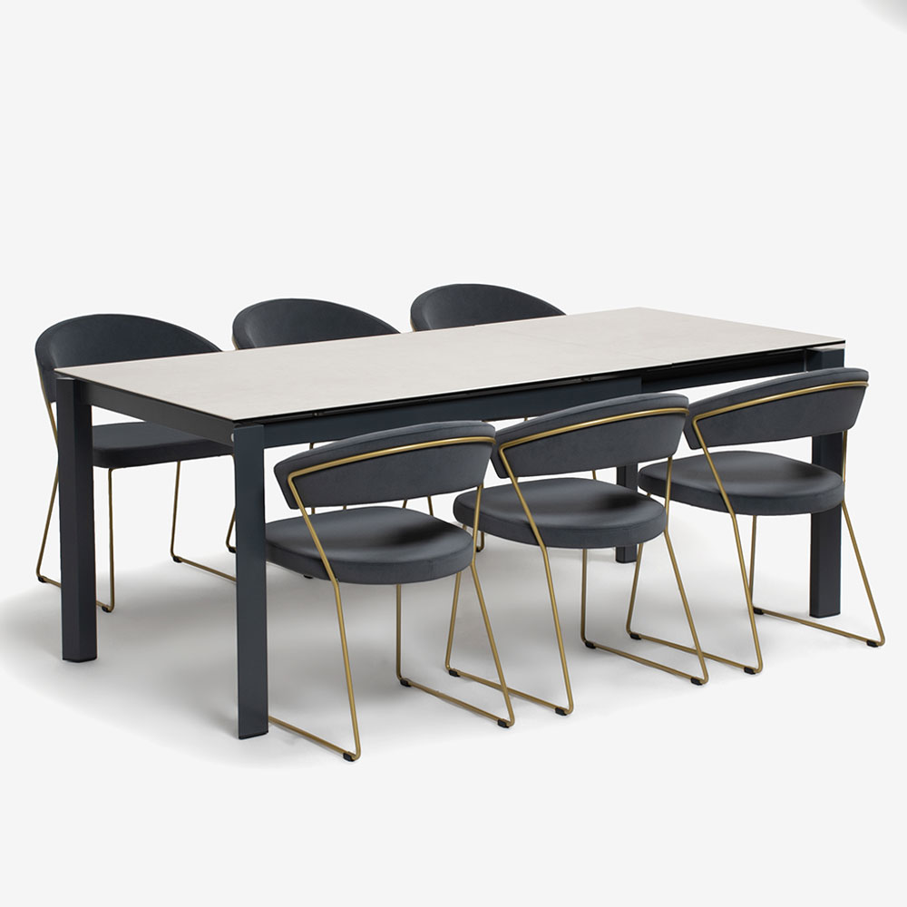 Calligaris（カリガリス）伸長式ダイニングテーブル「Duca CS4089」幅130-190cm 天板セラミック：ソルトホワイト/脚部スチール：マットグレー