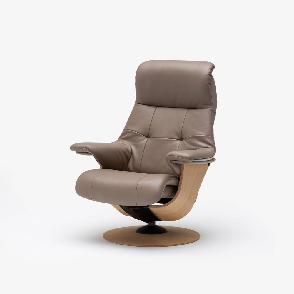 カリモク家具 リクライニングチェア「R307」半革#X803カーキ色 木部ピュアオーク色